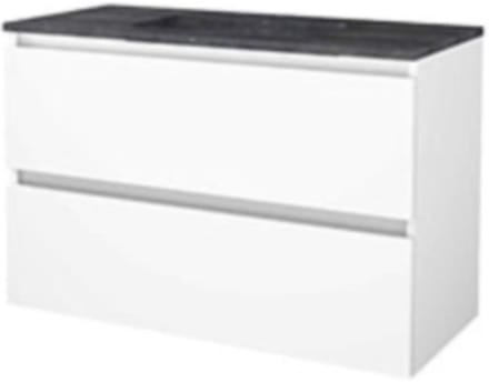 Basic-Line Start 46 Badkamermeubelset - 100 x 46 cm - Greeploos - 2 Lades - Hardstenen Wastafel - 1 Kraangat - Ice White