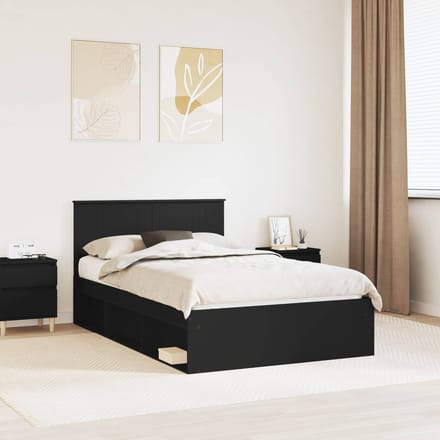 vidaXL - Bedframe - met - hoofdeinde - Zwart - 120 - x - 190 - cm - Massief - grenenhout