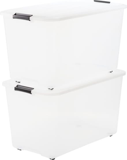 IRIS Topbox Opbergbox - 70L - Kunststof - Met wielen - Transparant - Set van 2