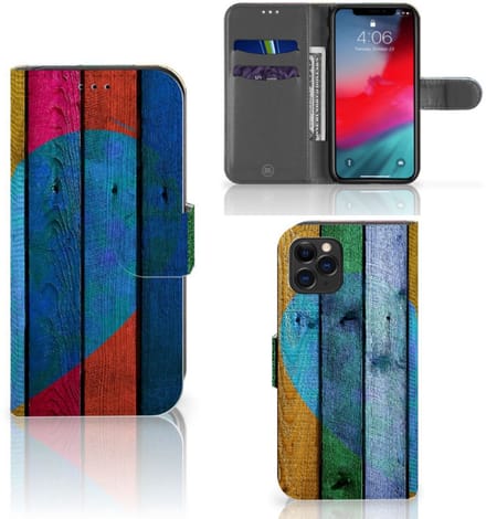 Apple iPhone 11 Pro Book Style Case Wood Heart - Cadeau voor je Vriend