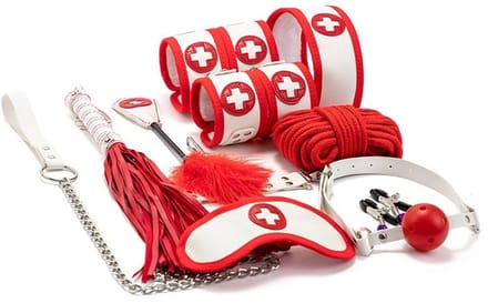 Nooitmeersaai - Bondagekit Zuster Thema - PU leer - Rood/wit - 10-delig