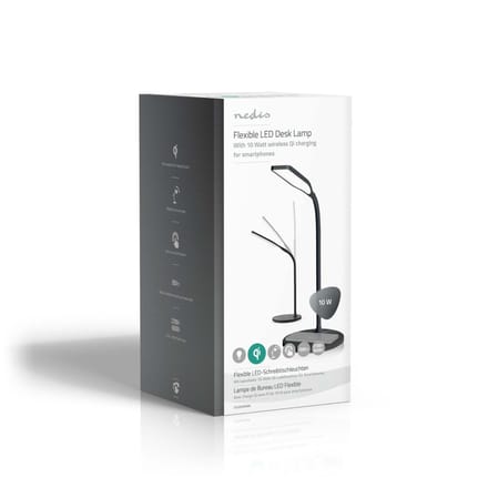 Nedis Bureaulamp met Draadloze Oplader – LED – Touch Dimbaar – Timer – Leeslampje – Zwart