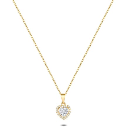 Twice As Nice Halsketting in 18kt verguld zilver, hart, steentjes 40cm+3cm