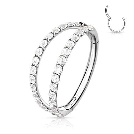 Piercing titanium dubbel rij steentjes clicker 1.2x10 - zilver - LMPiercings