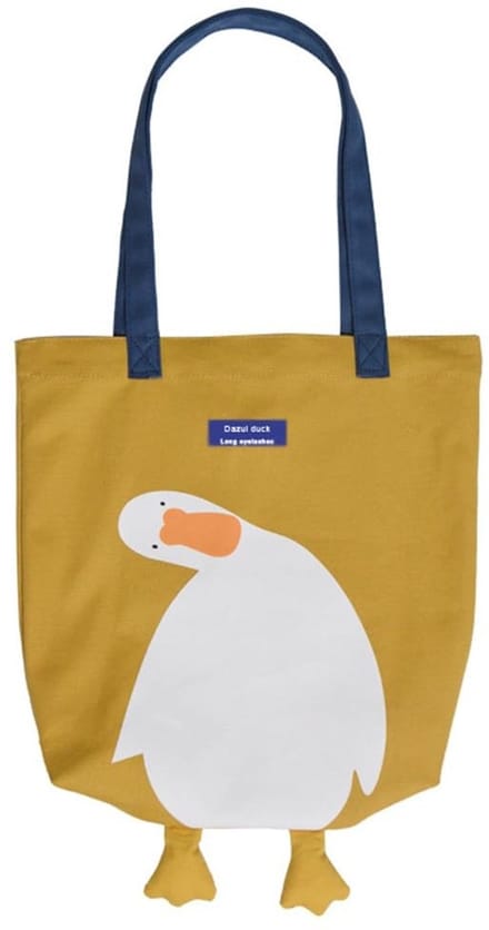 Dailygoods- Tote Bag Lichtgewicht - Herbruikbare Boodschappentas - Canvas Shopper - Draagtas met Rits - 3D Eend Ontwerp - Grote Capaciteit