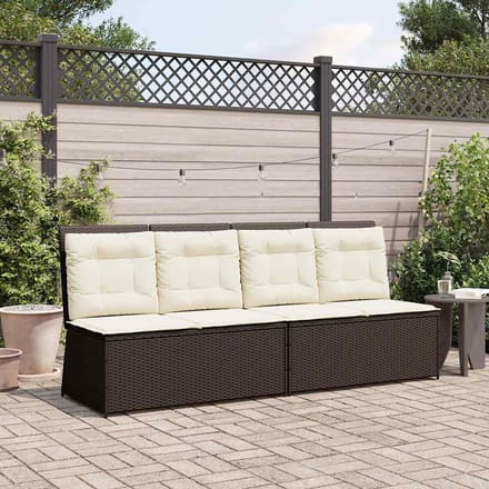 vidaXL - Tuinbankje - verstelbaar - met - kussens - poly - rattan - bruin