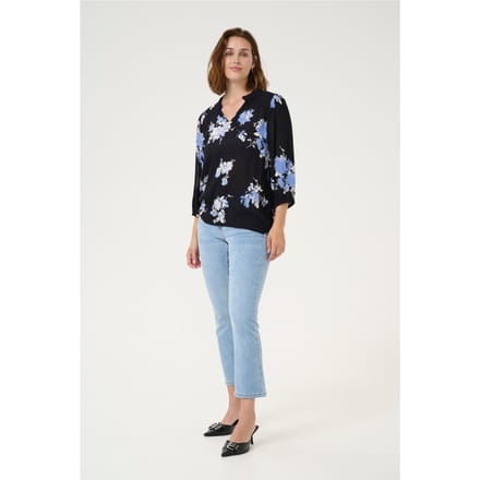 Blouse met lange mouwen Regular fit Black / Blue Flower Print black blue