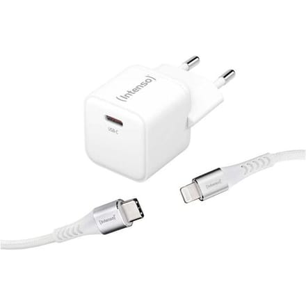 Intenso W30C GaN + C315L USB-oplader 30 W 1x USB-C, 1x Apple Lightning Wit Binnen GaN, USB Power Delivery (USB-PD)