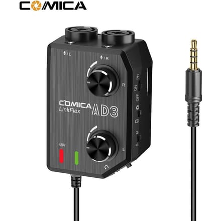 CoMica LINKFLEX AD3 mélangeur/adaptateur/Interface de préampli Audio à deux canaux XLR/3.5mm/6.35mm-3.5mm noir
