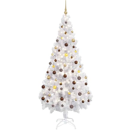 vidaXL - Kunstkerstboom - met - verlichting - en - kerstballen - 180 - cm - PVC - wit