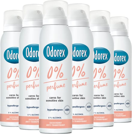 Odorex 0% Parfum Anti-Transpirant Deodorant Spray - 6x 150ml - Voordeelverpakking