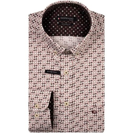 Giordano Overhemd Ivy Satin Stretch Geometric Pattern Deep Mauve / male