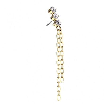 Piercing push in 3 CZ top 1.2x8 - goud - LMPiercings