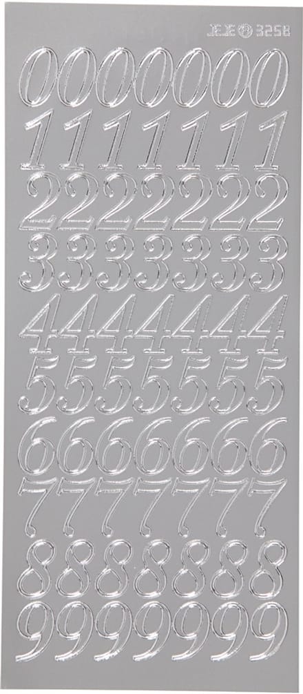 Stickers, cijfers, vel 10x23 cm, zilver, 1 vel