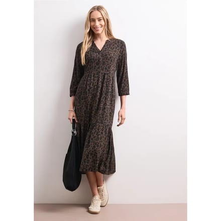 Midi-jurk met gespleten hals en print
