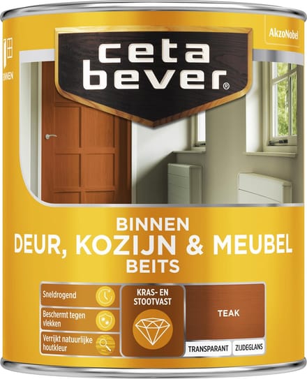 Cetabever - Binnenbeits Deur, Kozijn & Meubel Transparant Zijdeglans - Teak - 750 Ml