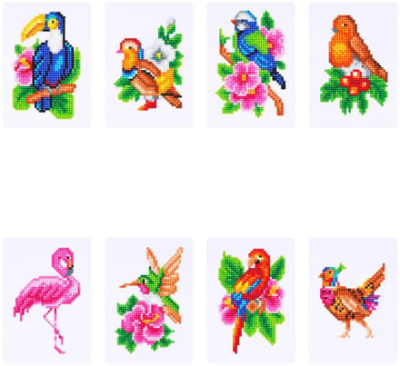Minipaintings - 009 - set van 8 - Vogels - diamond painting - compleet pakket - Diamond painting by Wietske