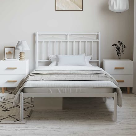 vidaXL - Bedframe - met - hoofdbord - metaal - wit - 100x200 - cm