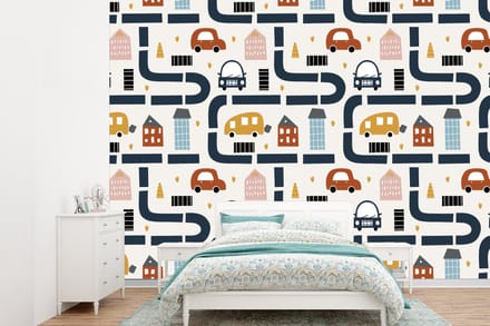 Behang - Fotobehang Design - Jongens - Auto - Kinderen - Breedte 385 cm x hoogte 280 cm