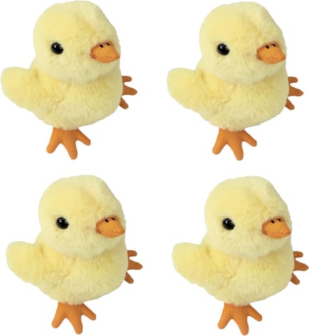 Inware Kuikentje knuffel - 4x - pluche kuiken - geel - 15 cm - boerderij knuffel