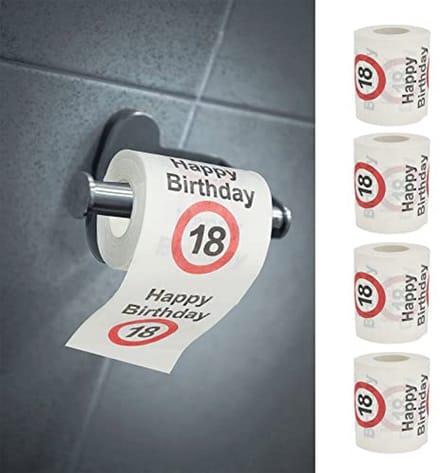 Toiletpapier set voor 18e verjaardag - 4 rollen, 2-laags, 24 meter lang met grappig motief