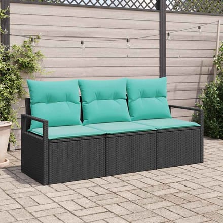 vidaXL Bankstel 3 st Zwart poly rattan