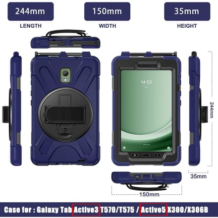 Hoesje voor Samsung Galaxy Tab Active 3 / Active 5 (T570/T575/X300/X306B) 8,0  / Robuuste hoes Draaibare standaard Handriemhoes For Active 3 (2020) marineblauwe kleur