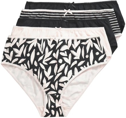 Ulla Popken - Dames - Midislips set van 5 motief/effen - Zwart - Maat 54+