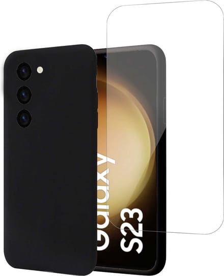 Hoesje geschikt voor Samsung S23 Plus + Screenprotector – Tempered Glass - Liquid Back Case Cover Zwart