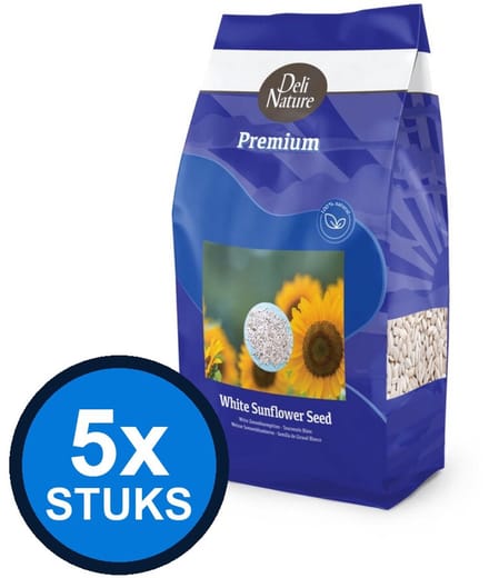 5x Deli Nature - Premium zonnepitten wit 2kg - Vogelvoer - 2 kg