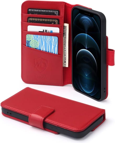 MobyDefend Hoesje - Geschikt voor iPhone 12 / iPhone 12 Pro - Luxe Leren Wallet Bookcase - Rood