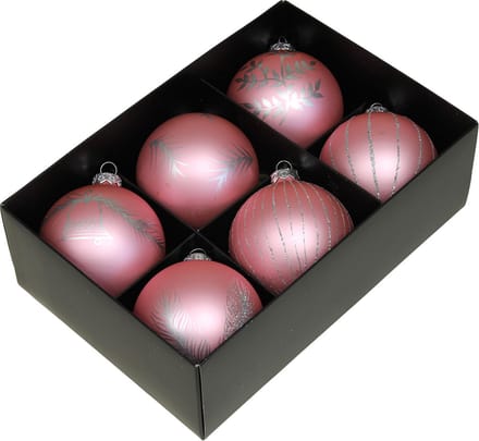 Othmar Decorations gedecoreerde kerstballen - 6x - roze - glas - 8 cm