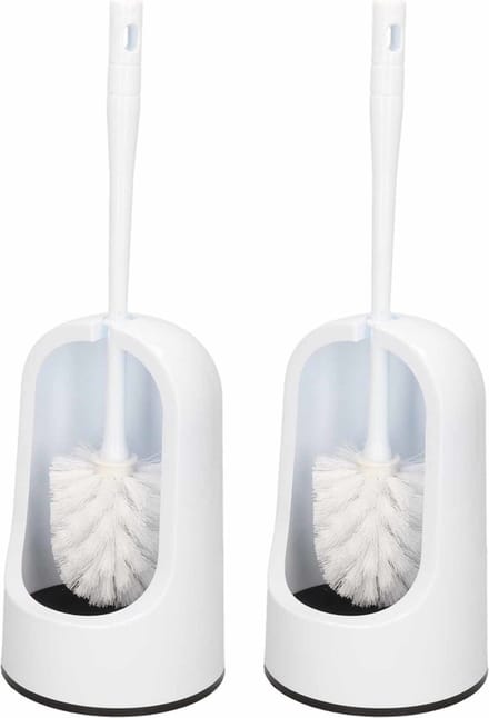 Plasticforte WC borstel met houder - 2x - wit - 40 cm - kunststof - toiletborstels