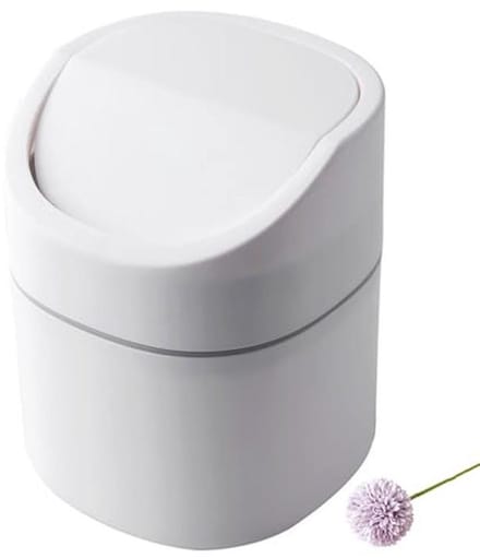 Prullenbak Tafel - Mini Afvalbak - Opruimen Bureau - Met Klapdeksel - 2 Liter - Wit
