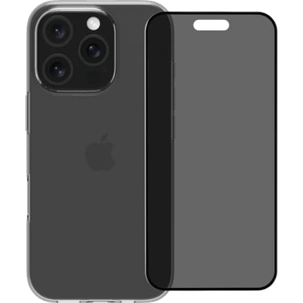 BlueBuilt Back Cover iPhone 16 Pro Transparant + Privacy Filter Screenprotector Glas