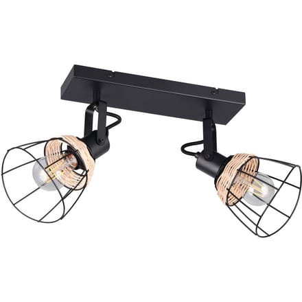 Reality Leuchten Plafondlamp Jerome, lengte 36 cm, 2-lamps, matzwart metaal
