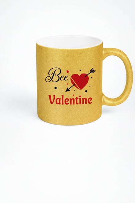 Gouden Glitter Valentijn Mok 'Bee Valentine' met Hart en Pijl Design