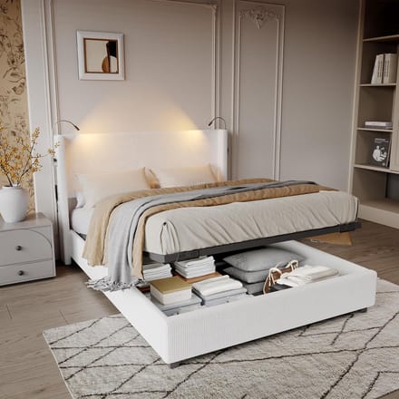 Gestoffeerd Tweepersoons Bed 140x200 - Met LED Verlichting en USB-C Oplaadpunt