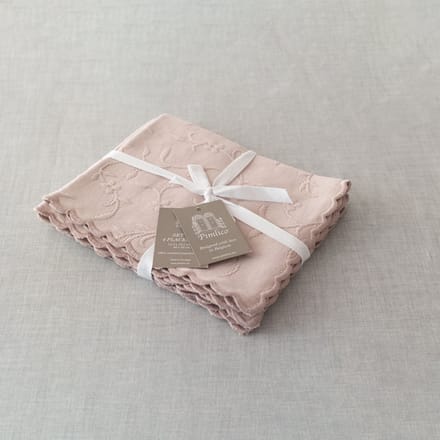 Placemat / Onderlegger | Flora - Roze - Luxe Jacquard Katoen - Set van 4 - Scallop Rand - 40x50 cm