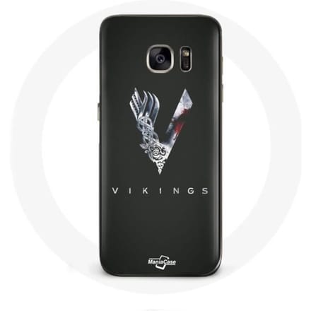 Coque pour Samsung Galaxy S6 Edge Vikings Série Saison 6 logo V Epée Gris Fond Noir