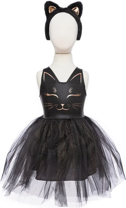 Great Pretenders Verkleedkledij Zwarte Kat - Jurk met diadeem - 5/6 jaar