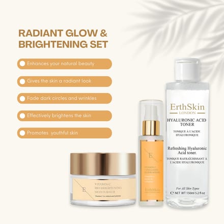 Vitamine C Bio Brightening Moisturiser 50ml + Verfrissende Hyaluronzuur Toner 150ml + VITAMINE C + COLLAGEN ELIXIR SERUM 60ML
