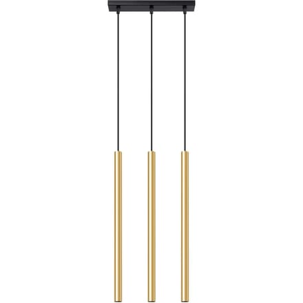Hanglamp PASTELO 3L met 3 slanke buizen in lijn - Sollux Lighting - IP20 - Glanzend goud staal behuizing - 30 x 5 x 90 cm - 3 x G9 LED, exclusief lichtbron - 3 x 8 W - Moderne hanglamp voor woonkamer, slaapkamer en eetkamer