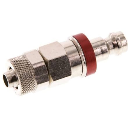 Vernikkeld Messing DN 5 Rood Luchtkoppeling Insteeknippel 6x8 mm Push-On Double Shut-Off - CLP5-N-BN-RED-SV-6