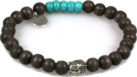 IbizaMen - Bruin Hout met Turkoois 8mm - Buddha RVS - 20cm