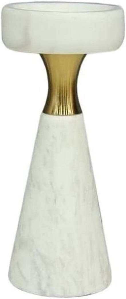 Kandelaar Marmer - Kaarshouder Decoratief - Sfeer Creëren - Stabiel Chassis - Hoogte 19cm - Wit