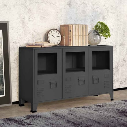 vidaXL - Dressoir - industrieel - 105x35x62 - cm - metaal - en - glas - antracietkleur