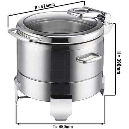 GGM Gastro Edelstahl Chafing Dish - Rund - mit Soft-Close-Glasdeckel Zilver