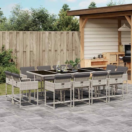 vidaXL - 13-delige - Tuinset - met - kussens - poly - rattan - lichtgrijs