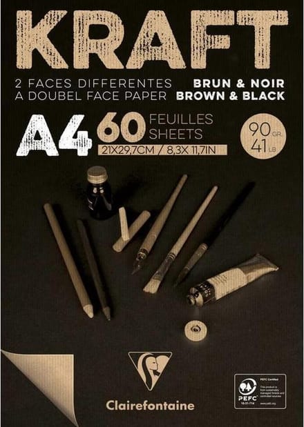 Kraft tekenblok A4 bruin/zwart 60 vel